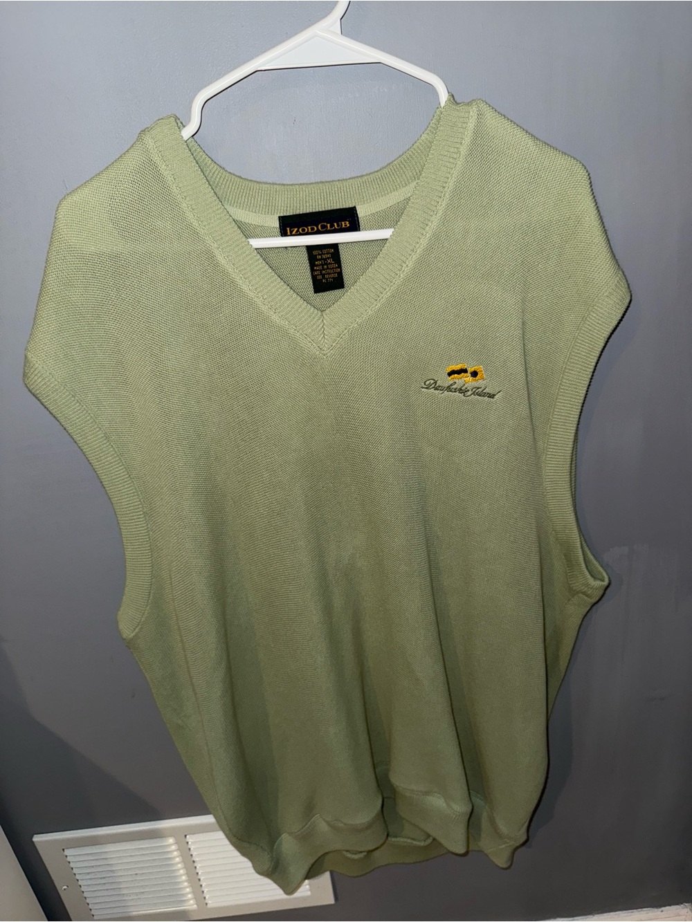 IZOD Club Men’s XL Green Cotton V-Neck Golf Sweater Vest Preppy